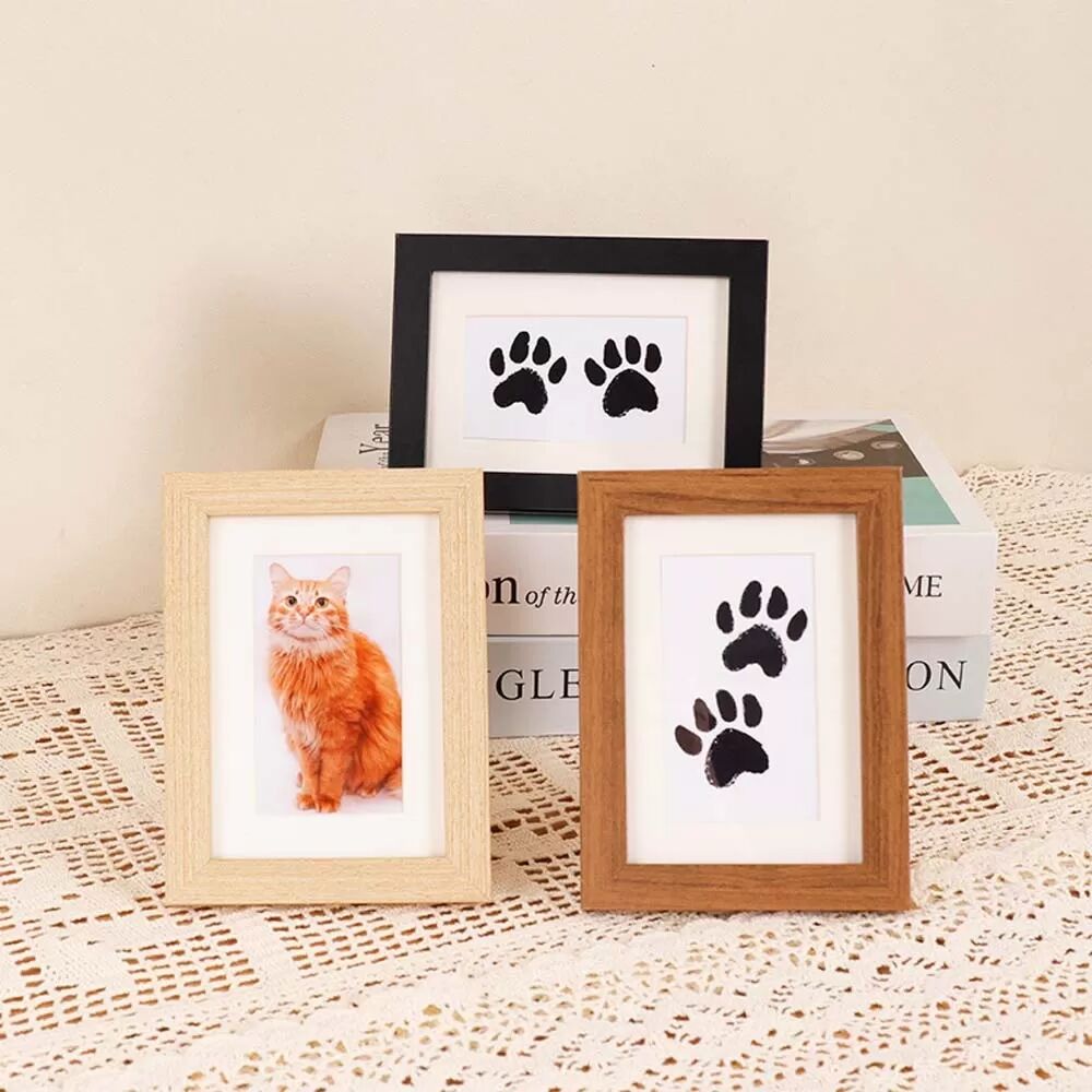 INF Haustier Gedenkrahmen mit Pfotenabdruck Set - DIY Andenken für Hunde und Katzen Holzfarbe