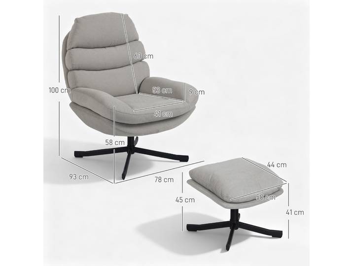 HOMCOM Fauteuil Relax Tissu Chenille Moderne avec Ottoman Crème