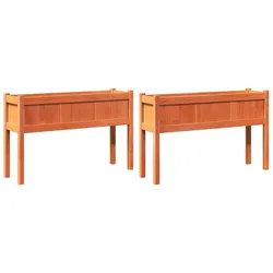 Helloshop26 - Hochbeet-Pflanzkasten für Pflanzen Blumen Garten Terrasse 2er-Set mit gewachsten Beinen massives Kiefernholz braun 02_0039023
