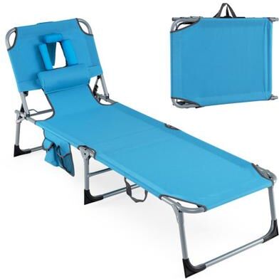 Costway Tanning Chair with Face Arm Holes Folding Chair-Navy