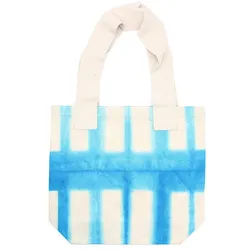 Natural Tye-Dye Cotton Bag (8oz) - 38x42x12cm - Sky Blue Blocks - Natural Handle