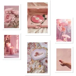 POSTER Set Mit 6 Dekorative Kunst, Rosa A3 & A4 Rahmenlos