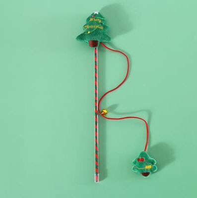 DynamicDeals Christmas Interactive Cat Wand Toy With Bell For Indoor Cats And Kittens christmastree