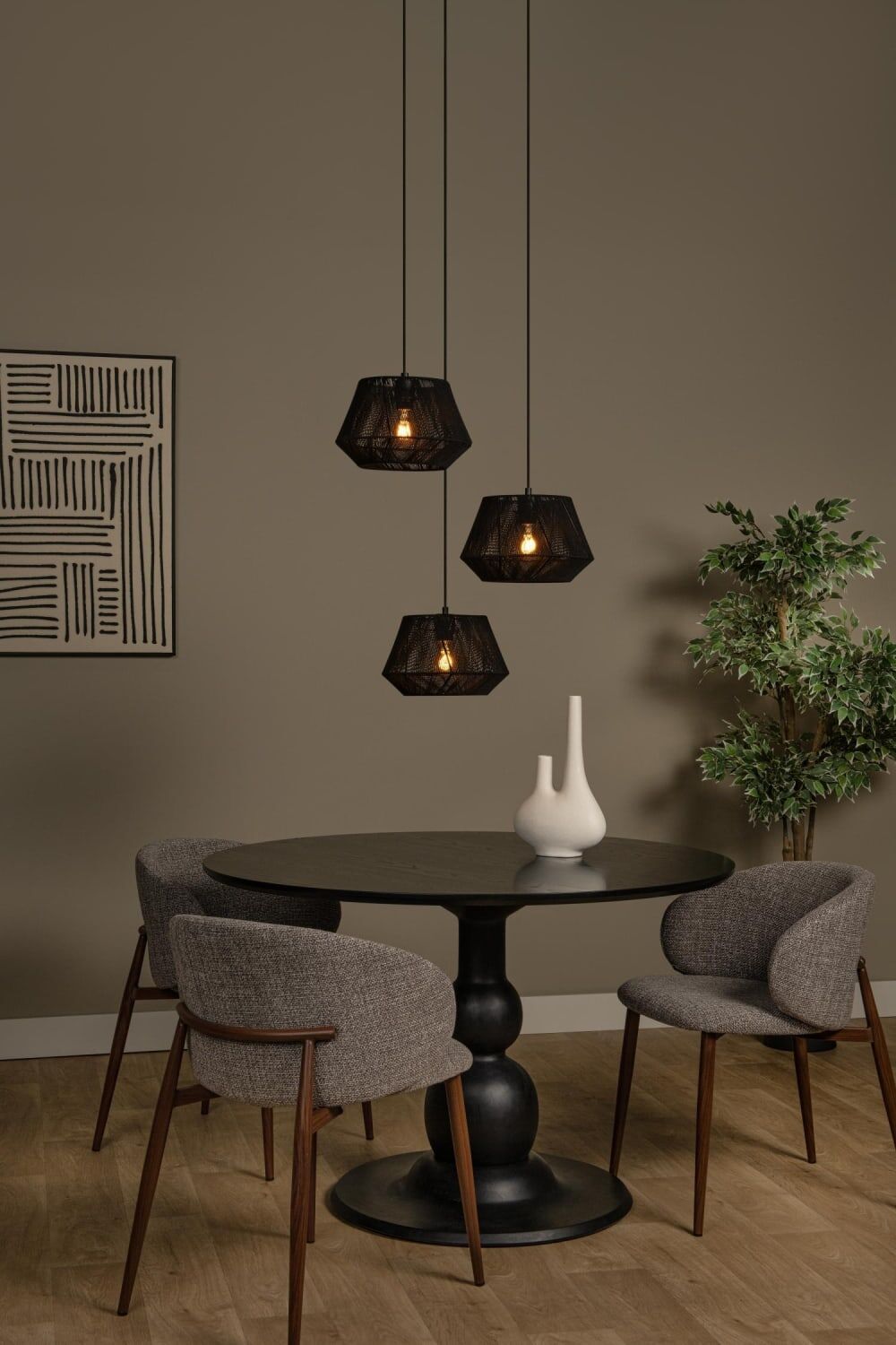 Lucide Lámpara colgante de algodón 3xe27, negro