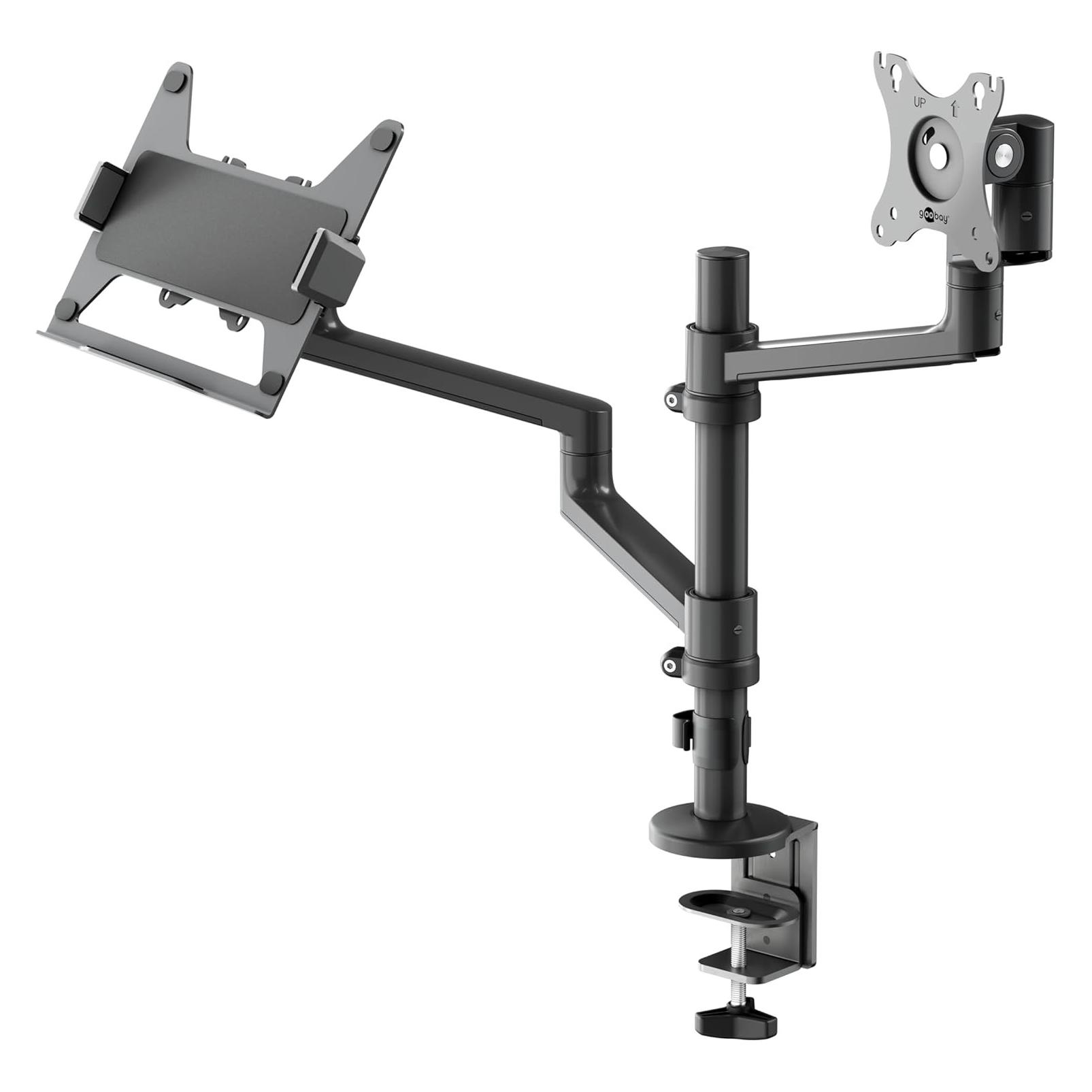 Goobay Deluxe Monitorhalterung mit Laptop-Arm, schwarz (Boden, 32", 8 kg) (74417)
