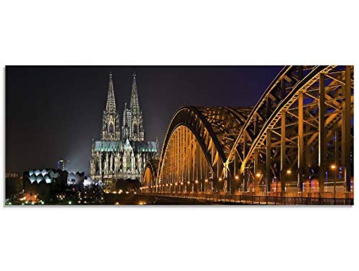 ARTland Wanddeko Glasbilder Wandbild Glas Bild einteilig 125x50 cm Querformat Köln Rheinbrücke Kölner Dom Gebäude Architektur Deutschland T5TT