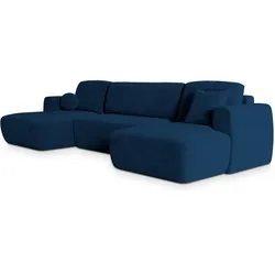 WOHNLANDSCHAFT SENTUM K Blau Plüsch-Stoff mit Schlaffunktion