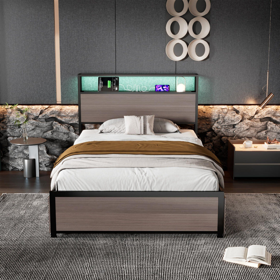 Brayden Studio John Bed with LED Strip, 4 Drawers & USB Ports Grey Single (3')