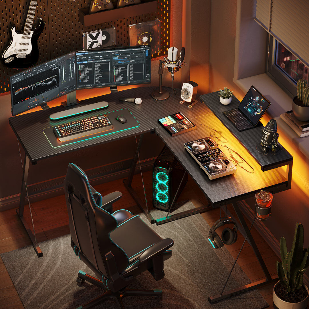 Blue Elephant L-Shape Computer Desk Black/Fiber Black 91.4 x 128.3 x 128.3