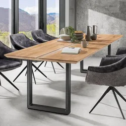 Esstisch Esszimmertisch aus Metall und Wildeiche Massivholz