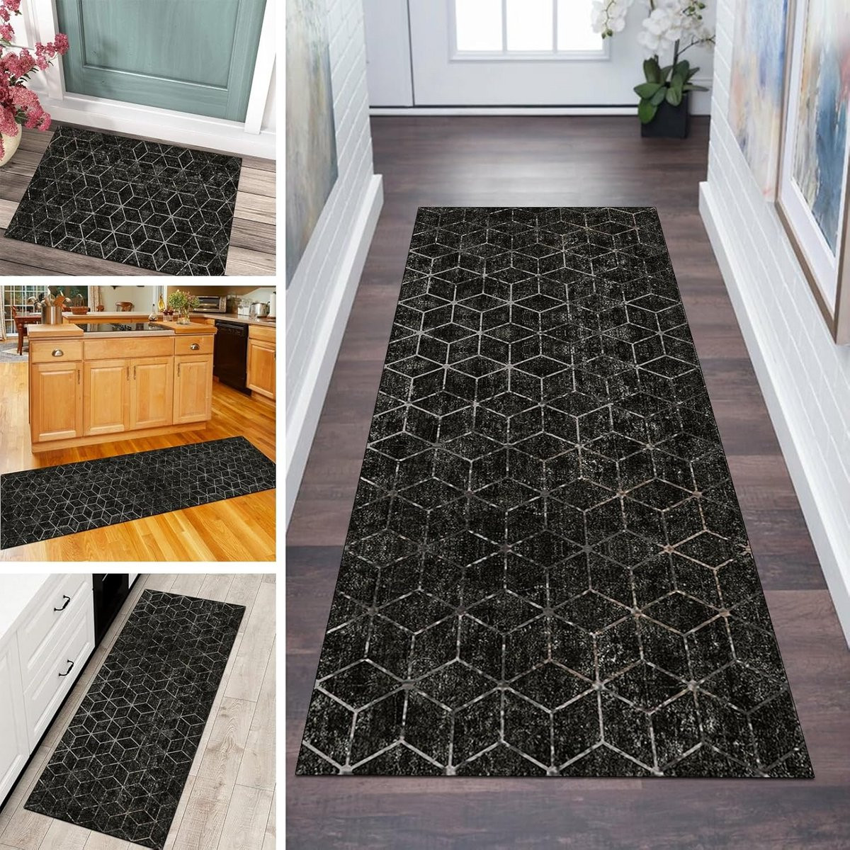 Lange Geometrische Loper voor Gang en Keuken - Modern Antislip Tapijt van Polyester