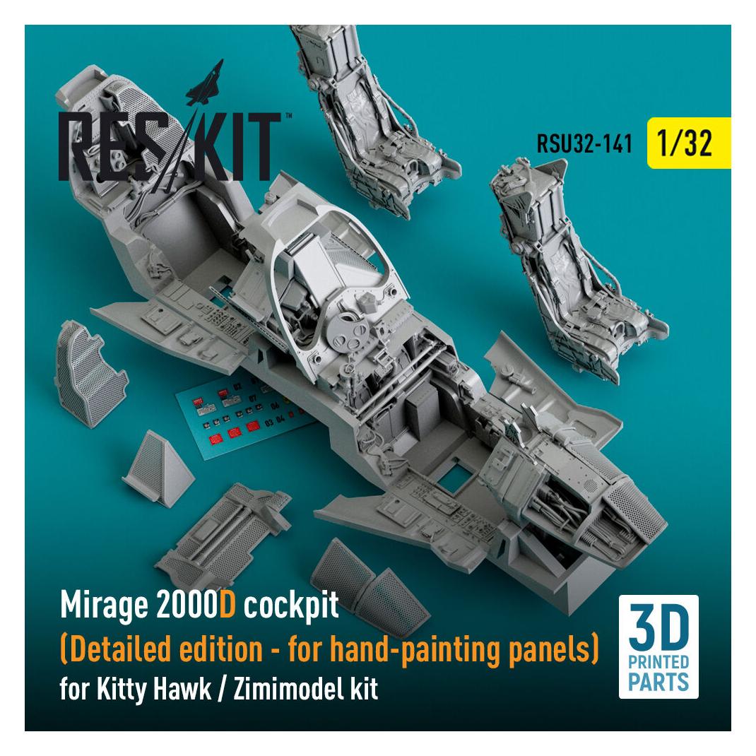 ResKit Mirage 2000D cockpit (Detailed edition) for Kitty Hawk / Zimimodel kit (3D Printed) (RSU32-0141)
