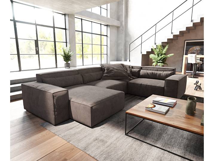 Wohnlandschaft Sirpio 300x210 cm Mikrofaser Khakibraun Recamiere variabel, Wohnlandschaften