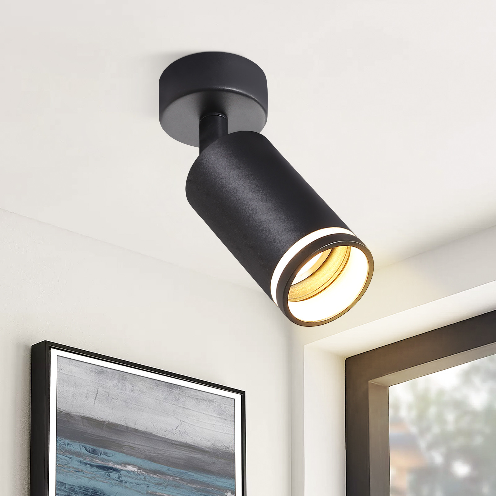 ZMH LED plafondlamp in zwarte industriële stijl met schwenkbare GU10 spot voor de hal of eetkamer