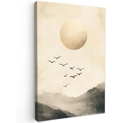 LEINWANDBILD Landschaft - Japandi - Vogel Wanddeko 40x60 cm