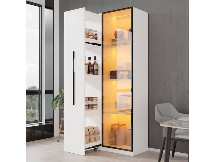 Vitrine Bibliothèque 160 Cm Avec Led\, Verre Trempé\, Blanc Havrya