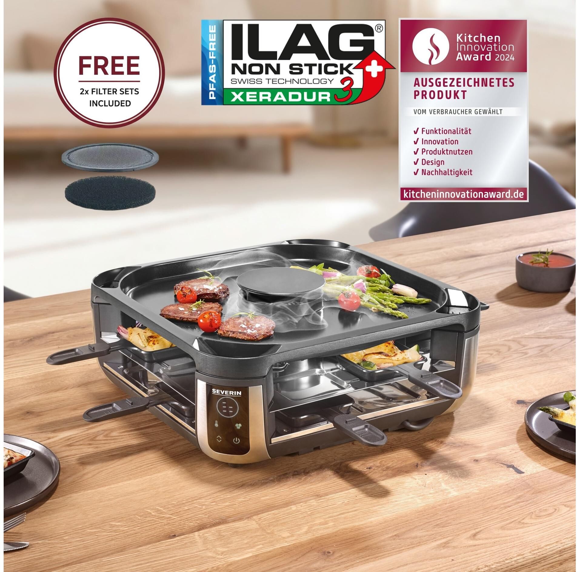 Severin Raclette "RG 2379 Smokeless 8 Personen", schwarz (schwarz, silber), Raclettes, Raclette schwarz, silber Einheitsgröße