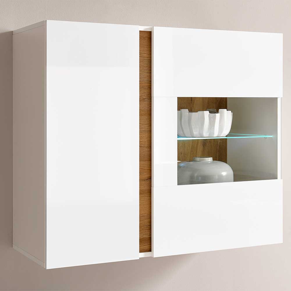 Pharao24.de Wohnzimmer Wandvitrine in Weiß und Wildeiche Optik Skandi Design