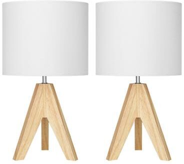 Value Selection Fidel Wooden Tripod Table Lamp Set Of 2 With Linen Shades paper White