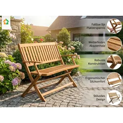 2-Sitzer faltbare Gartenbank aus Akazienholz, ca. 118 x 60 x 90 cm - Braun