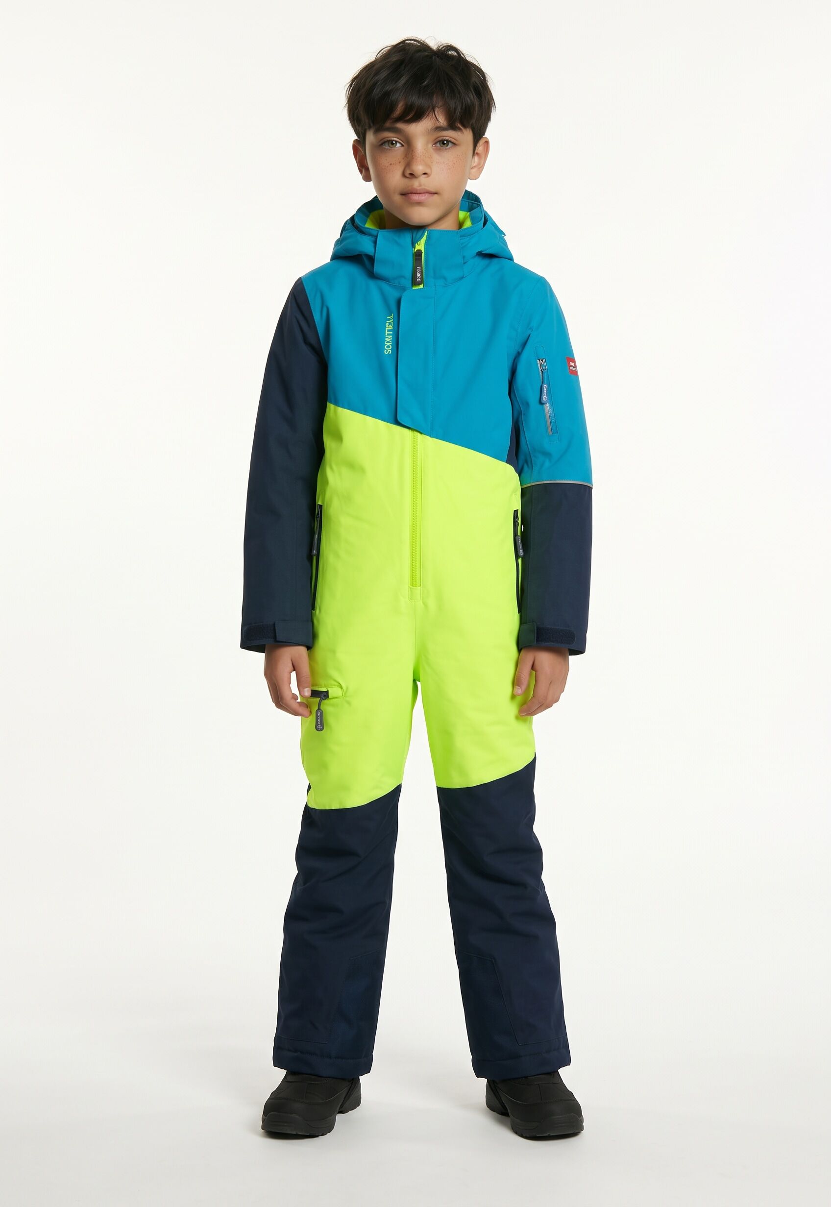 Schneeoverall TROLLKIDS "KIDS HALLINGDAL SNOWSUIT", Mädchen, Gr. 98, N-Gr, blau (cool lime, vivid blau, night sky), Obermaterial: 100% Polyester. Wattierung: 100% Polyester, Overalls Schneeoverall, sportlicher Schneeoverall, für Kinder, aus Polyester, atm