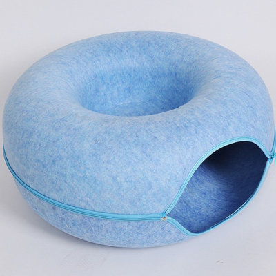 PetsAreLife "Donut Cat Bed Interactive Tunnel, Felt Pet Toy For Kittens And Cats blue 23.6"" 10.6"""