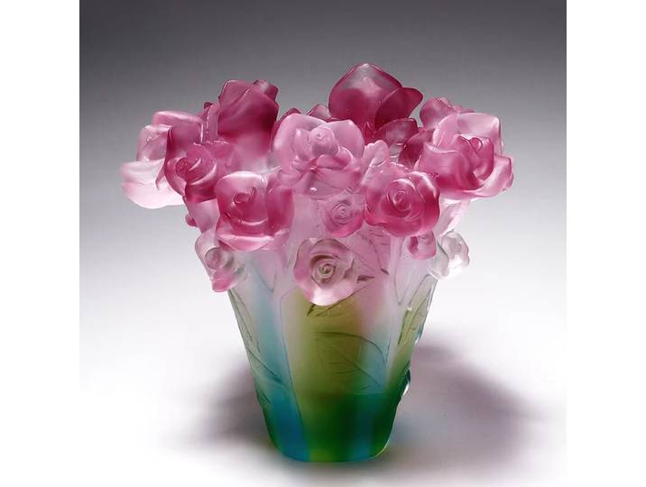 Vase en verre 3D gaufré rose, dégradé de couleurs, en cristal givré, sculpture artistique, décoration de table, pour la maison, mariage, ornement, cadeau