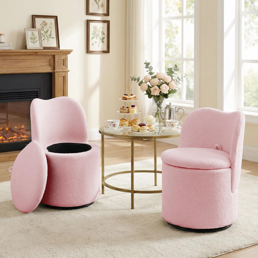 George Oliver Upholstered Swivel Barrel Chair Pink Teddy 77.9cm H X 52.83cm W X 59cm D