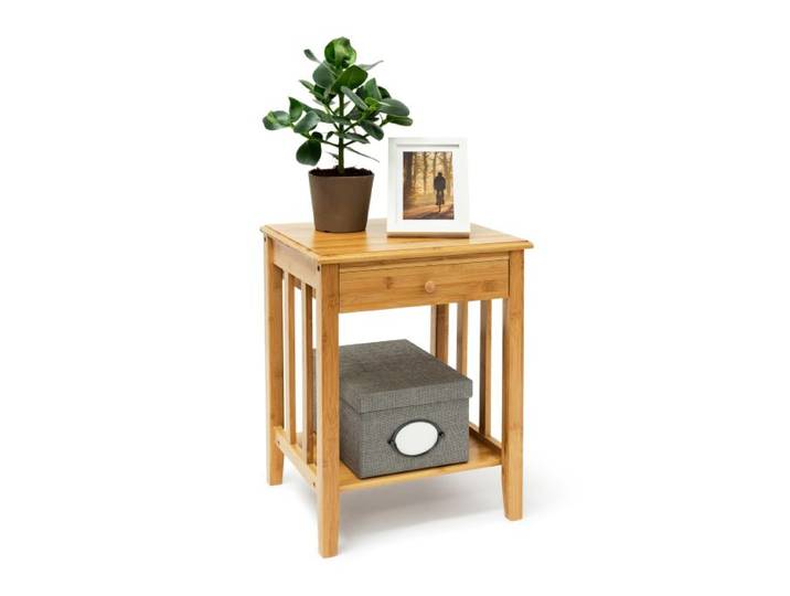 Relaxdays Bijzettafel bamboe met lade