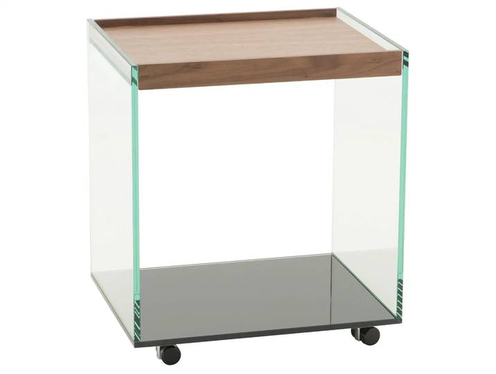Beistelltisch Timo, Glas, Nussbaum, Rollbar, b 50 cm t 40 cm h 56 cm