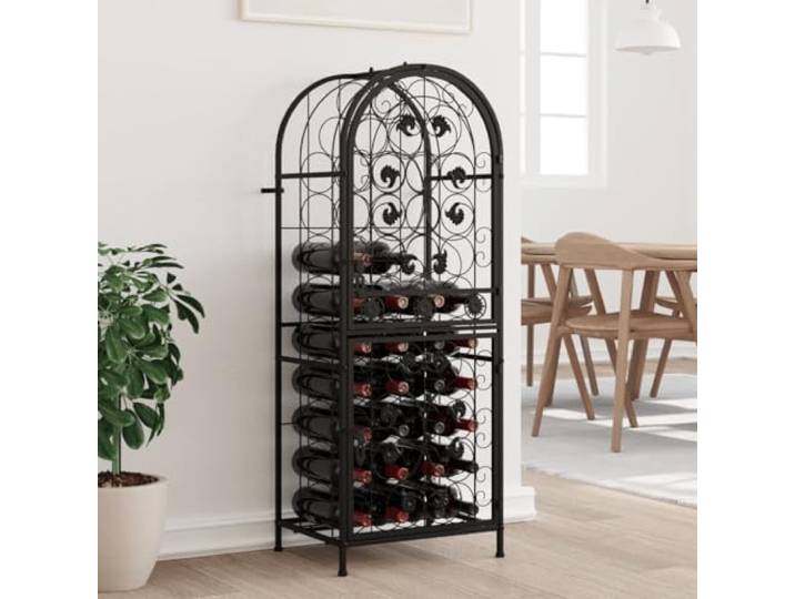 smnyxs Flaschenregal für 41 Flaschen, Schwarz, Schmiedeeisen, 45 x 36 x 120 Elegantes Design, Wandbefestigung inklusive, abschließbar, rostbeständig, ideal für Bar und Küche
