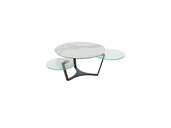 Ausziehbarer, flexibler Design Keramik Couchtisch „Safran“ Marmoroptik Weiss/Schwarz Akante Design