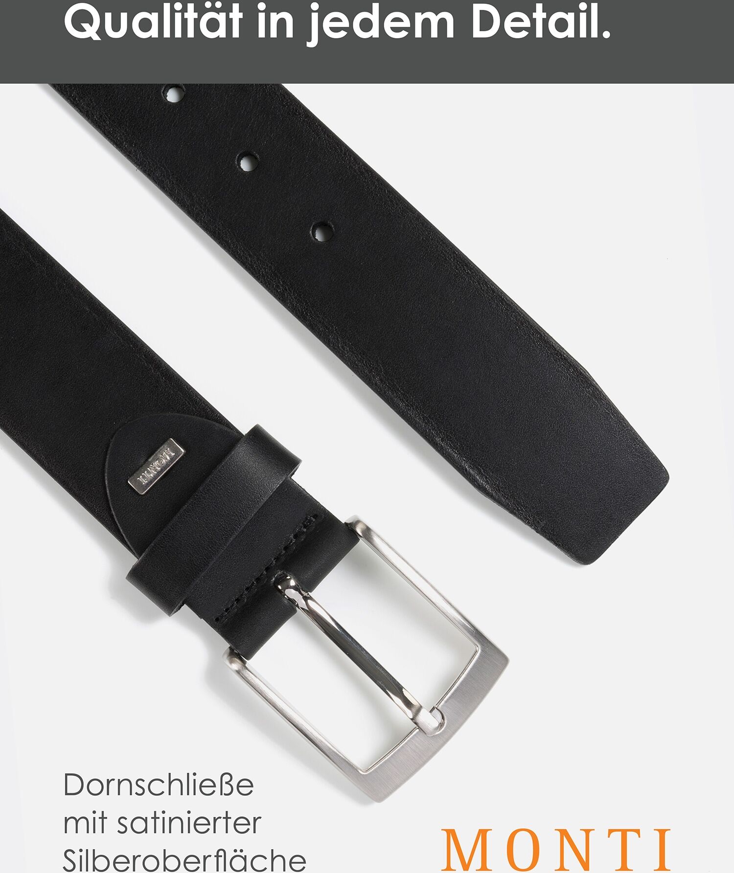 Ledergürtel MONTI "TUSTON", Herren, Gr. 100, schwarz, Rindsleder, Gürtel Ledergürtel, elegant, langlebig, glänzend schwarz 100