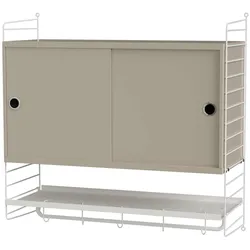 Hängeschrank mit Schiebetüren und Kleiderstange Beige/Weiß