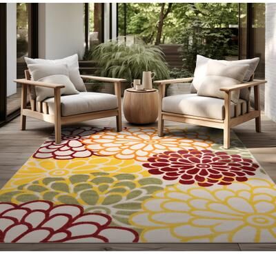 Alise Rugs Origin Coastal Floral Indoor/Outdoor Area Rug