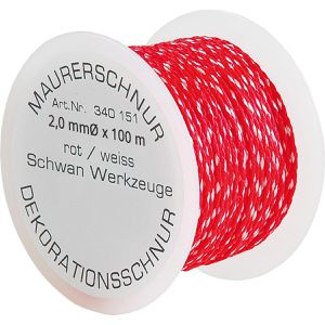 Schwan Maurerschnur 340211, 100m, Ø 2mm, geflochtenes Polypropylen, rot/weiß