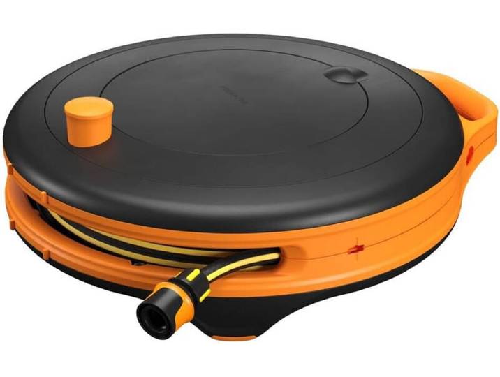 Fiskars Comfort Waterwheel S, all-inclusive besproeiingsset, 15 m totale reikwijdte, automatische terugtrekking, universele maat tuinslang (Ø 13 mm), universele kraanaansluiting, 1071660
