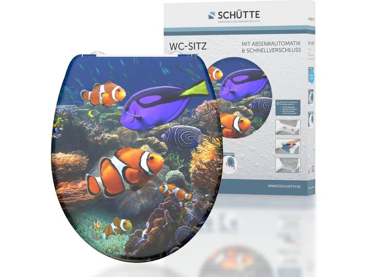 SCHÜTTE WC Sitz SEA LIFE, Duroplast Toilettendeckel mit Absenkautomatik und Schnellverschluss, Klobrille