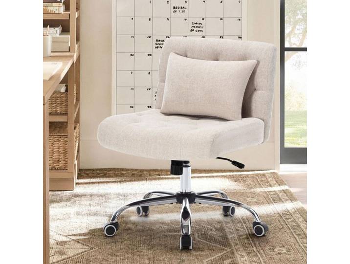 Chaise tournante de bureau beige avec appui-taille pour chambre à coucher/bureau capacité de 160 kg facile à installer