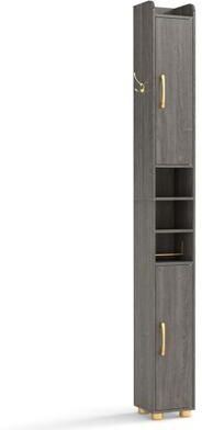 Costway Narrow Bathroom Storage Cabinet with Open Shelves and Toilet Paper Holder-Gray