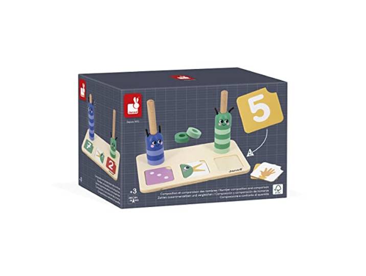Janod Educatief assortiment, componenten en vergelijking, 23 accessoires van FSC-hout + 33 kaarten leerspeelgoed voor kinderen, vanaf 36 maanden, J05085, meerkleurig (JURATOYS