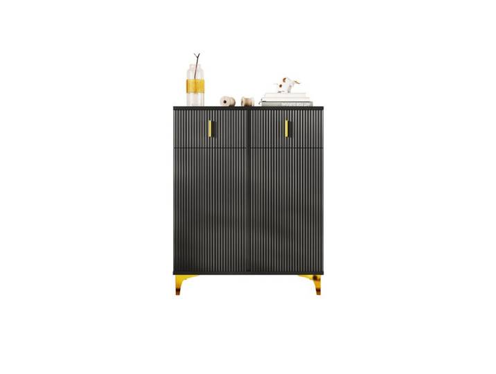 ®TONLRGY Meuble à chaussures élégant avec panneaux structurés étagères réglables et décoration dorée noir