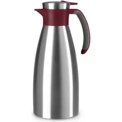 Emsa Isolierkanne SOFT GRIP, 1,5 Liter, Edelstahl / weinrot Einhandbedienung durch Quick-Tip-Verschluss, Thermoskanne, Silber, Rot