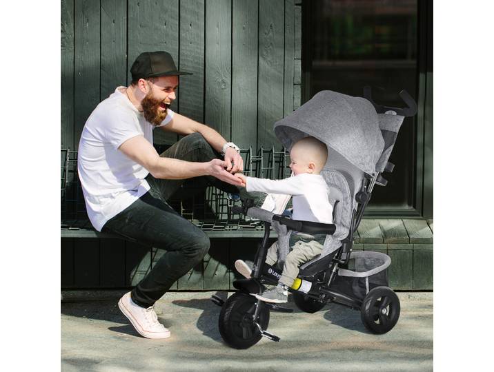 HOMCOM Tricycle Enfant Métal Gris avec Panier et Auvent