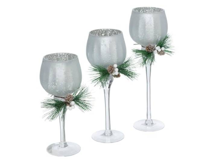 Atmosphera - 3er-Set windlicht Glas mit fuß h.30cm Silber