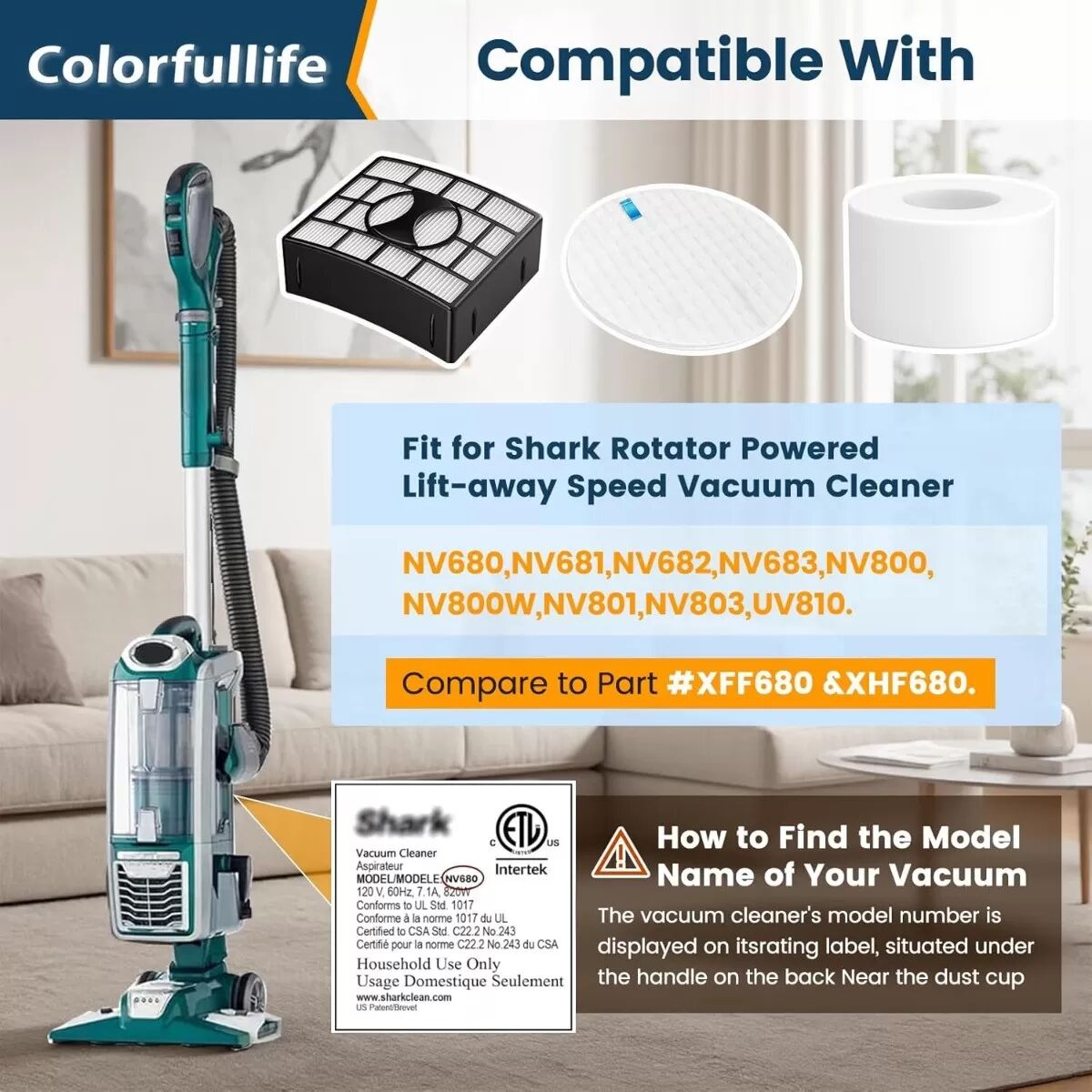 INF Austausch-Filterset kompatibel mit Shark Rotator DuoClean NV680 NV681 NV682 NV683 NV800 NV801 NV803 UV810 – XHF680 XFF680,