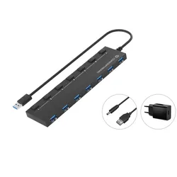 Conceptronic HUBBIES19BP 7-Port-USB 3.0-Hub mit Netzteil, 90 cm Kabel, einzelner Netzschalter, USB 3.2 Gen 1