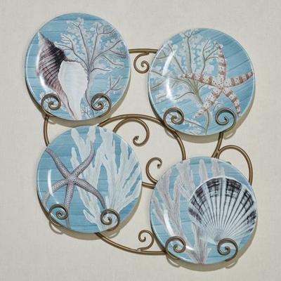 Certified International Beyond the Shore Dessert Plates Multi Earth Set of Four, Set of Four, Multi Earth