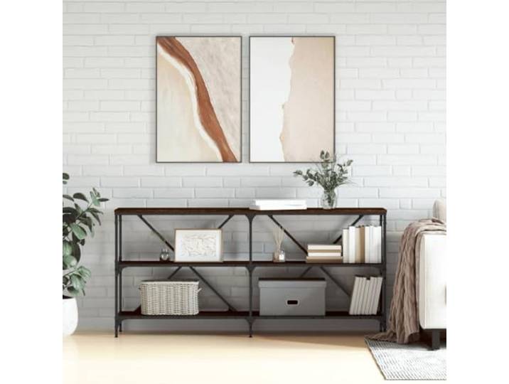 Konsolentisch Braun Eichen-Optik 160x30x75 cm Holzwerkstoff mit Eisenrahmen Stabiler Eisenrahmen, verstellbare Füße, X-Streben Design, pflegeleichte Oberfläche, schlanke Passform