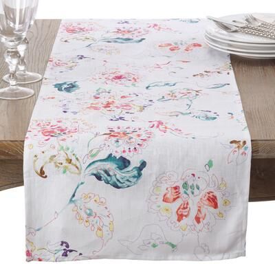 Saro Lifestyle Modern Floral Linen Blend Table Runner - Abstract Botanical Runner for Dining Tables, Kitchen Decor and Casual Entertaining